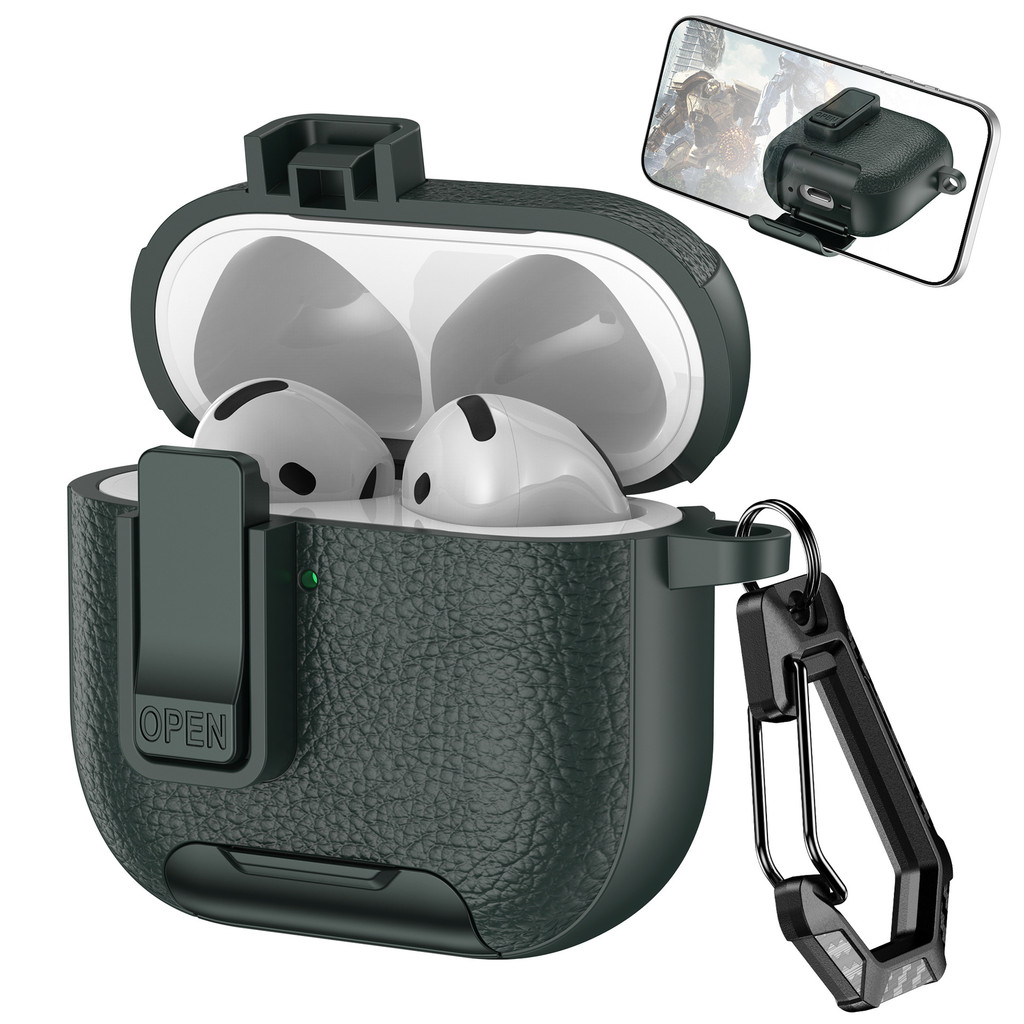 2025 ใหม่หนังความปลอดภัยล็อคหูฟังสําหรับ แอร์พอด 4 3 2 1 กรณีสําหรับ แอร์พอด มือโปร 3 2 พร้อมขาตั้งโทรศัพท์ที่วาง - รูปที่ 7