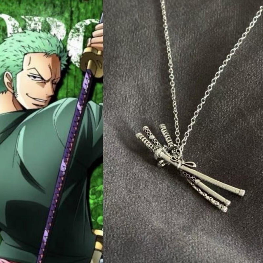 สร้อยคอและจี้โลหะ Roronoa Zoro จาก ONE PIECE สำหรับคอสเพลย์และฮาวเวينแฟชั่น พร้อมเป็นของขวัญ