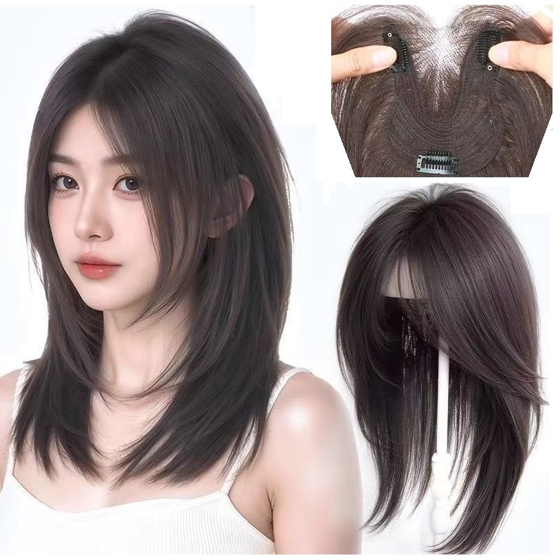 9ซม.x11ซม. ฟรีส่วนลูกไม้ทนความร้อนตรงผมสังเคราะห์ ที บน คลิปใน 35ซม. ~ 40ซม.