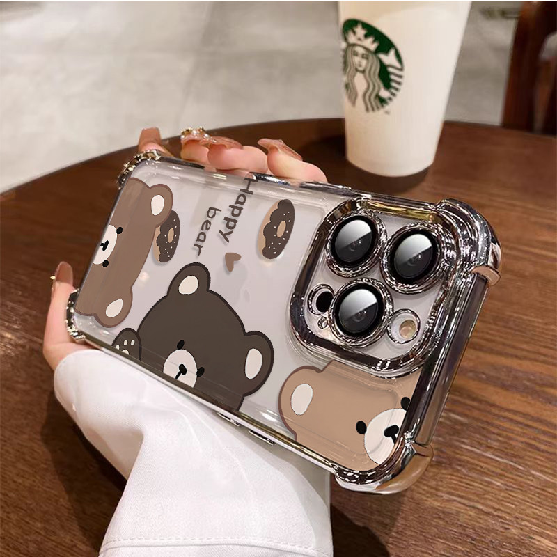 3 In1 หมีสีน้ําตาลสําหรับ Redmi Note11 11pro 11tpro 12 12pro 12 Turbo เคสโทรศัพท์นุ่ม Anti fall ป้อง