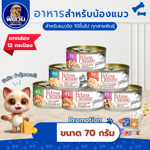 Felina  Canio อาหารเปียกแมวกระป๋อง น้ำเกรวี่ ขนาด70 กรัม (จำนวน12กระป๋อง)