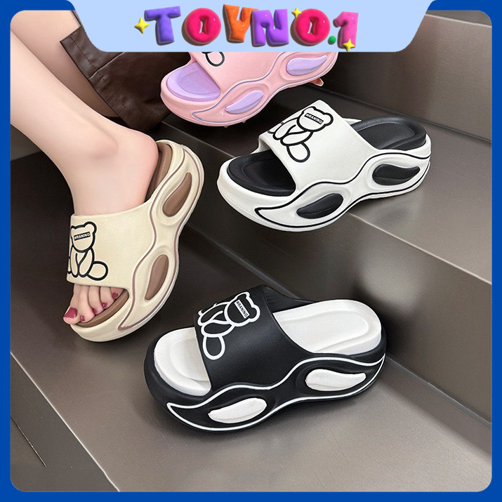 ToyNo.1🧸พร้อมส่ง🧸"LT-8028" รองเท้าแตะแบบสวมสำหรับผู้หญิง แฟชั่นใหม่ ลายการ์ตูนหมี พื้นหนา เพิ่มความสูง ใส่สบาย