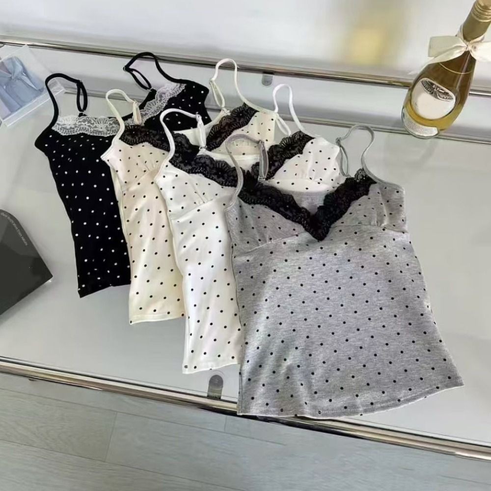 สลิงเสื้อกั๊กสไตล์ Y2K ลายจุด.Bluevelvet ดีไซน์.slimcrop top พร้อมแผ่นรอง bust มีระบายบน-tank top ราคา ถูกที่สุด ดีลบีเคเค แกลเลอรีภาพที่ 7