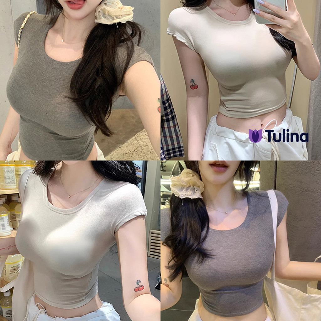เสื้อครอปคอกลม เข้ารูป แมตช์ง่าย