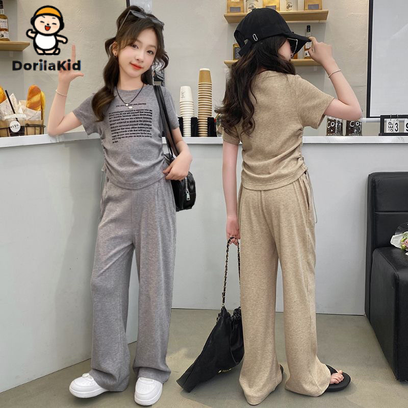 ชุดลำลอง Dorila หญิงแขนสั้น สำหรับเด็กอายุ 3-12 ปี แบบ 2 ชิ้น (เสื้อด้านบน + กางเกง)