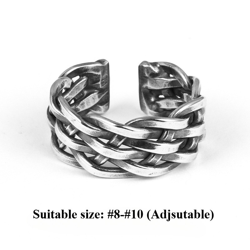 วินเทจโบราณแหวนเปิดเงินสําหรับผู้ชายสร้างสรรค์ถักแหวนเดี่ยวเรียบง่ายสไตล์เครื่องประดับ - รูปที่ 2