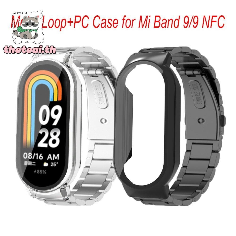 สายนาฬิกา THETEAI ปรับโลหะ + PC สายคล้องคอโลหะ,แฟชั่นนุ่มสมาร์ทนาฬิกาเปลี่ยนกรอบนาฬิกาสําหรับ Band 9