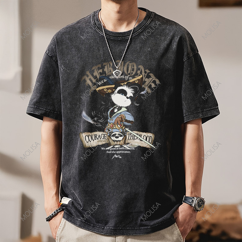 Molisa เสื้อแฟชั่น ลายการ์ตูนอนิเมะญี่ปุ่น Printed Tshirt เสื้อยืด oversize ชาย ผ้าฟอก สีดำ 68170#