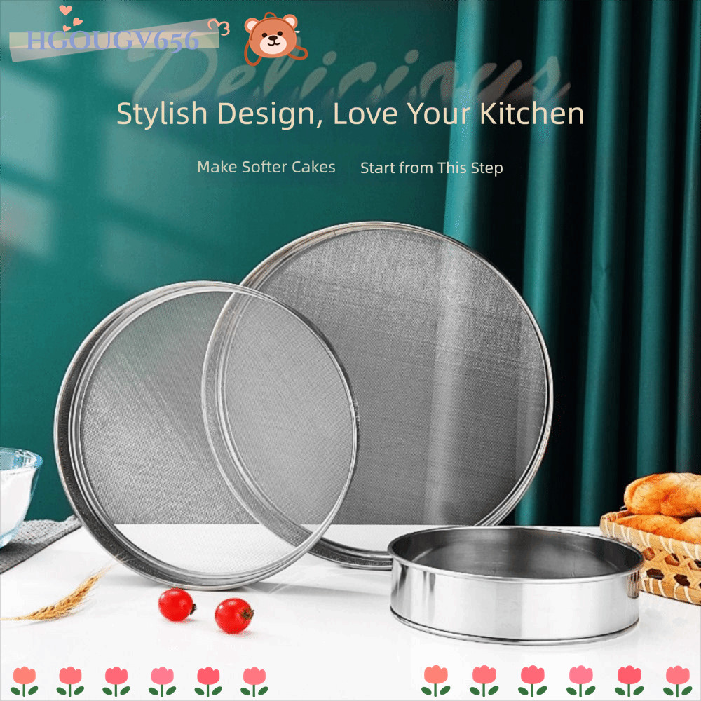 HGOUGVT ตะแกรงแป้งตาข่าย, ตะแกรงแป้งเงินกลม, ทนทาน 15/20/25/30 ซม.สแตนเลส Ultra-fine 60 ตาข่ายแป้งตะ