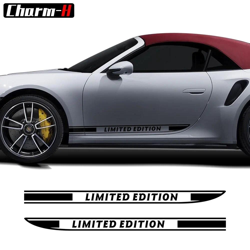2 ชิ้น Limited Edition กราฟิกประตูด้านข้างกระโปรง Racing Stripes สติกเกอร์รูปลอกสําหรับ Porsche 911 