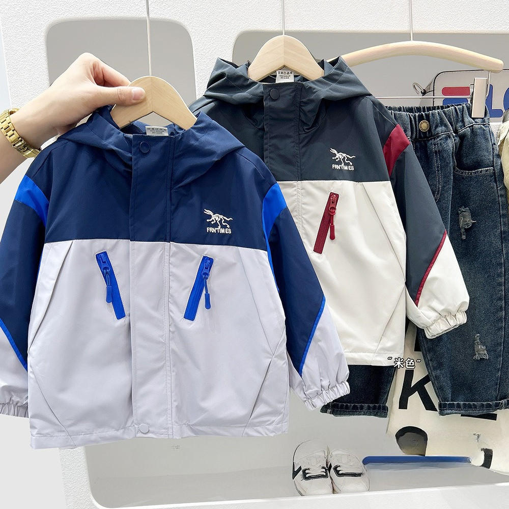 เสื้อแจ็คเก็ตมีฮู้ดสไตล์ตะวันตกสำหรับฤดูใบไม้ร่วง เหมาะสำหรับเด็กผู้ชาย