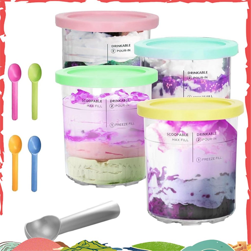 ภาชนะไอศกรีมสําหรับ Creami Pints และฝาปิด 24oz ถ้วย Creami Deluxe NC501 NC500 Series พร้อม Scoops อะ