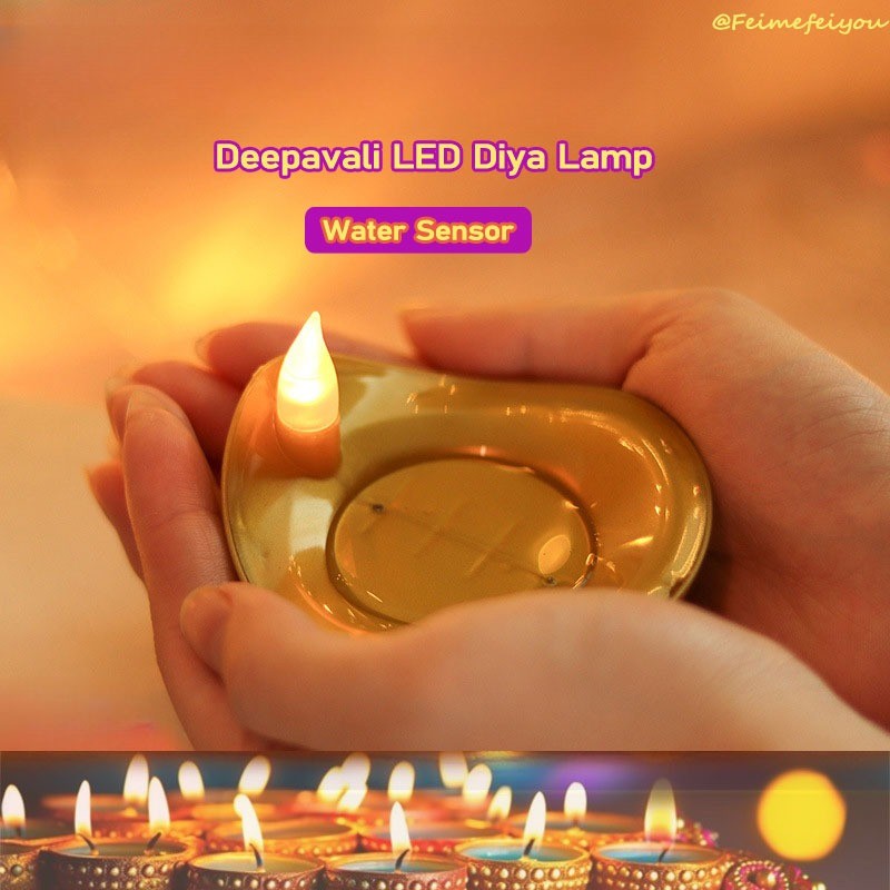 [แบตเตอรี่ฟรี] Deepavali LED Diya โคมไฟลอยเซ็นเซอร์น้ํา Diwali โคมไฟเทียนตกแต่ง