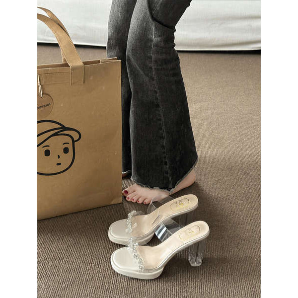 Marijane minxshoes Stella รองเท้าแตะคริสตัลใสประดับพลอยเทียมสำหรับผู้หญิงแบบใหม่ฤดูร้อนปี2025รองเท้า