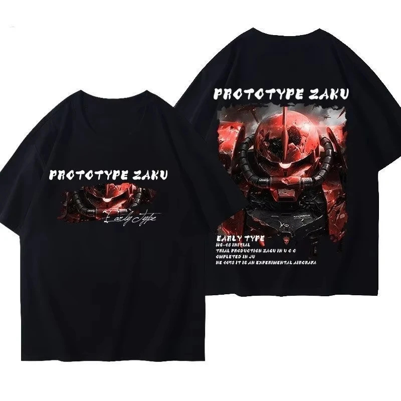 เสื้อยืดแขนสั้น GUNDAM Zaku ฤดูร้อนใหม่สำหรับผู้ชายและผู้หญิงหลวมแฟชั่นสบาย ๆ สไตล์ญี่ปุ่นอเนกประสงค์ - รูปที่ 4
