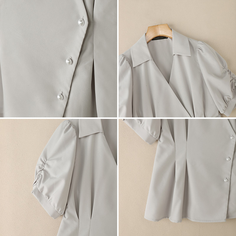 ZANZEA เสื้อเชิ้ตแขนสั้นสไตล์เกาหลี สำหรับผู้หญิง แบบคอวีติดกระดุม - รูปที่ 6