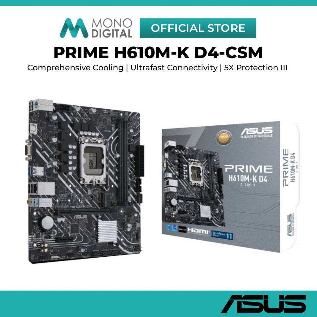 ASUS PRIME H610M-K D4-CSM D4 DDR4 1700 MOTHERBOARD COMBO PROCEESOR INTEL I3- 12100 / I5- 12400 /1240