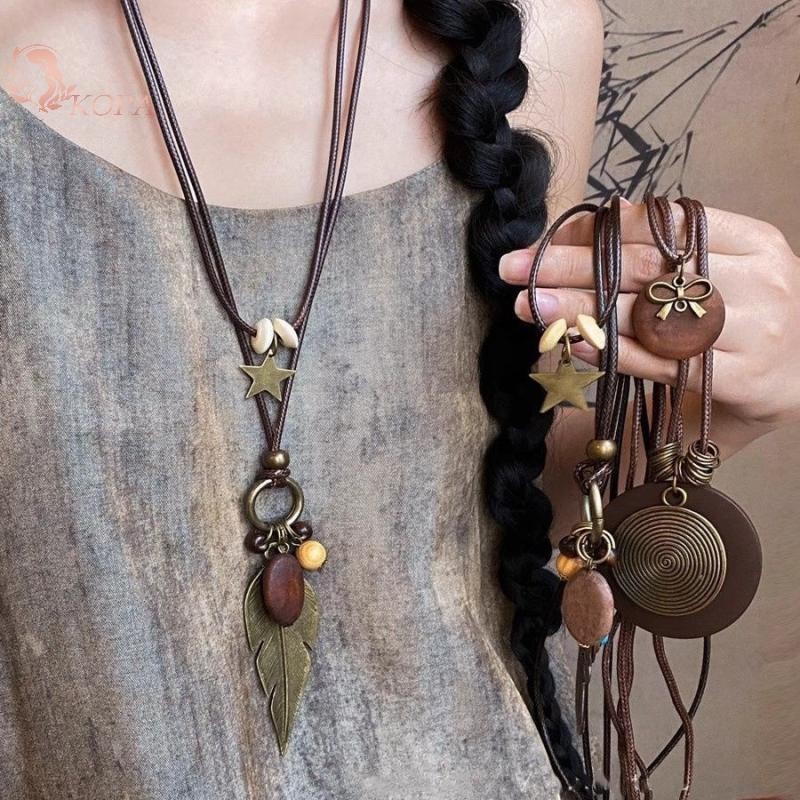 KOPA Vintage Boho สร้อยคอโลหะสําหรับผู้หญิงโบราณยาวคอโซ่จี้เครื่องประดับทําด้วยมือ VN