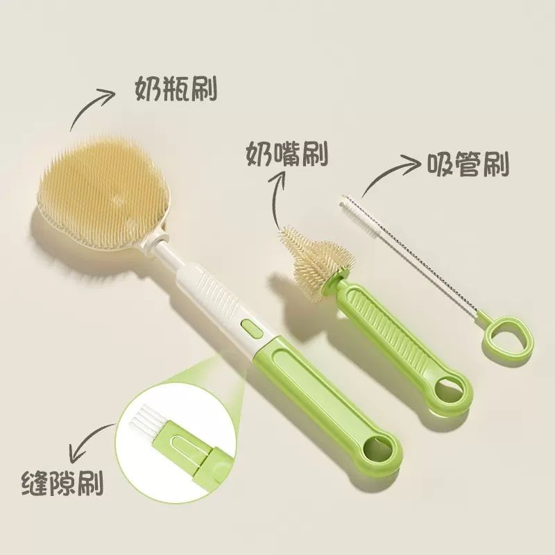 แปรงล้างขวดนมแบบพกพาสําหรับเด็กแปรงทําความสะอาดสองในหนึ่งเดียวแปรงจุกนมแปรงฟางถ้วย#婴儿便携奶瓶刷二合一清洁刷奶嘴刷吸
