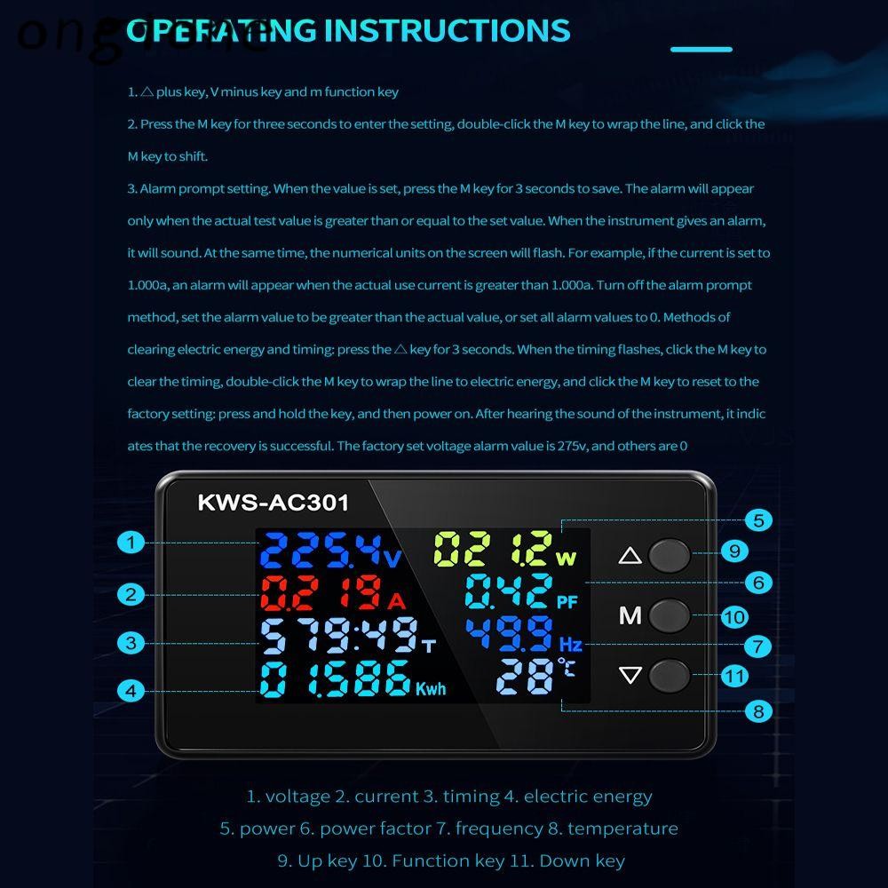ONGIONE โวลต์มิเตอร์แบบดิจิตอลแอมป์มิเตอร์ KWS-AC301 0-100A จอแสดงผล LED Power Energy Meter