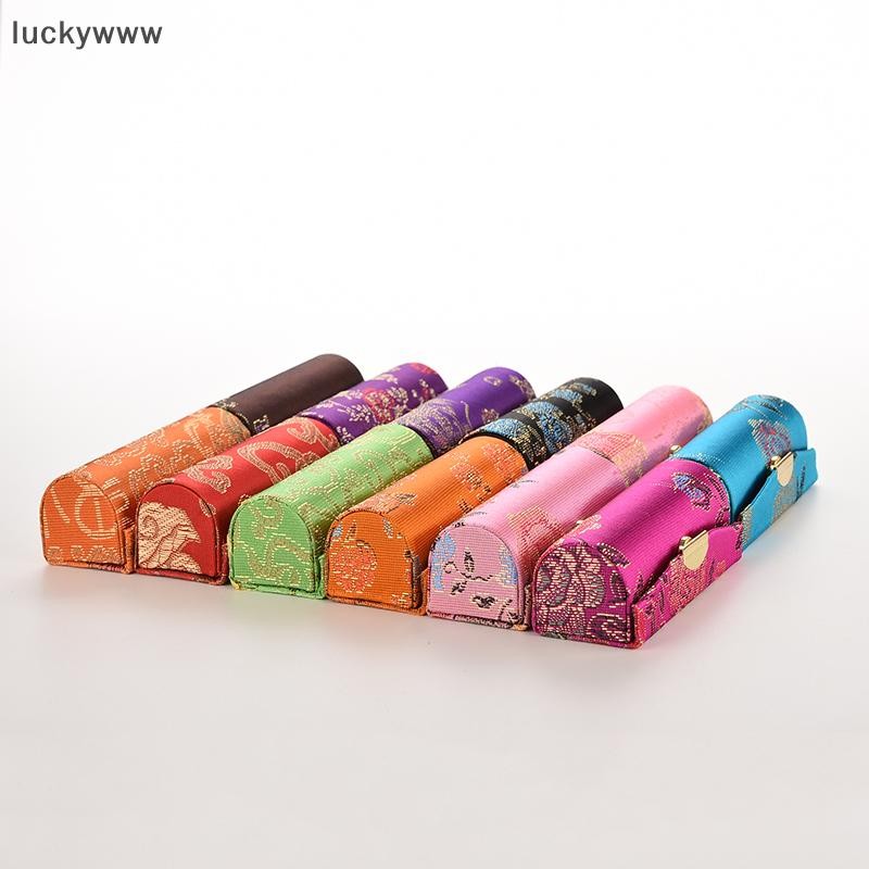 Luckywww HOT Retro Brocade ปักดอกไม้ออกแบบลิปสติกกล่องพร้อมกระจกได้ดี