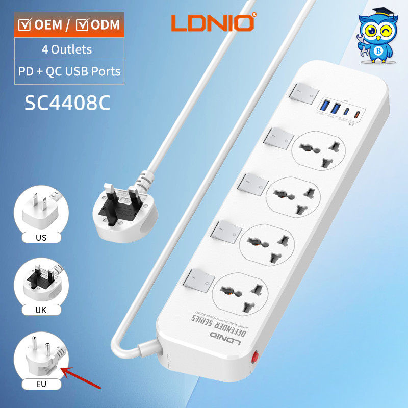 LDNIO ของแท้100% LDNIO SC4408C ปลั๊กพ่วง 4 ช่อง 4 USB 3.4A Max universal outlet Power Strip รองรับไฟ