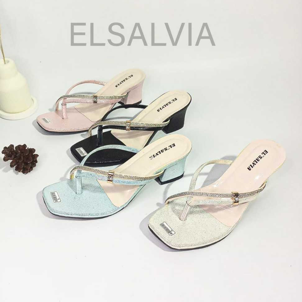 ELSALZIA EL08 - รองเท้าแตะส้นปาร์ตี้กลิตเตอร์สายรัดอัญมณี