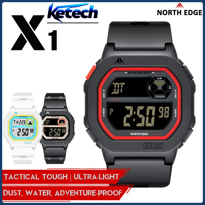 NORTH EDGE X1: 2025 Square Digital Sportswatch – 50M กันน้ําพร้อมนาฬิกาจับเวลาและสัญญาณเตือน (การออกแบบ Unisex)"