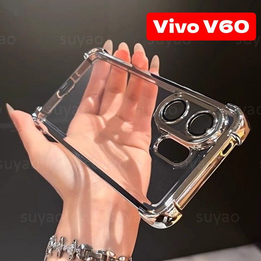 สําหรับVivo V70 FE V60 Lite Y21d Y31 X300 Pro 2025 สี่มุมเคสโทรศัพท์TPU ClearปลอกVivoV60 V50 Y05 Y11D Y31D Y21 Electroplatedโปร่งใสกันกระแทกนุ่มปกหลัง