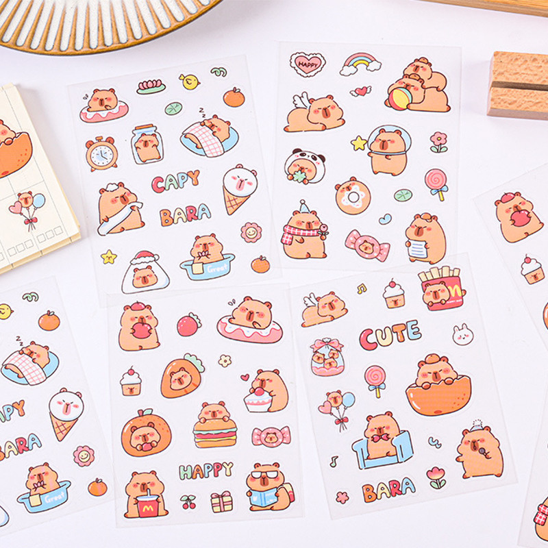 10 แผ่นน่ารักการ์ตูน Capybara & Panda Series สติกเกอร์ PET Journal Deco DIY สติกเกอร์