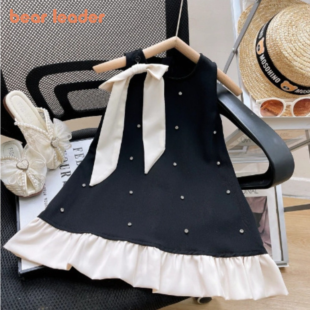 Bow Princess Party Dress สำหรับเด็กหญิงอายุ 2-9 ปี แขนกุด พิมพ์แพทช์เวิร์ค และประดับคริสตัล สไตล์เกาหลี