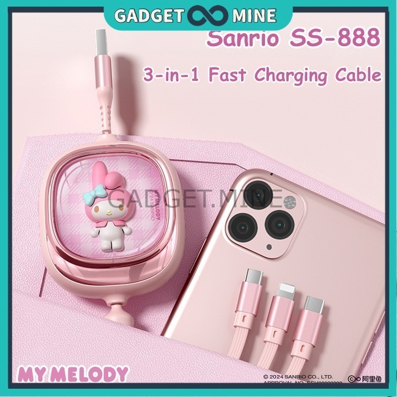 3 In 1 Fast Charging Data Cable SJ-888 100W My Melody Kuromi Cinnamoroll Pochacco Type-c น่ารักโทรศั