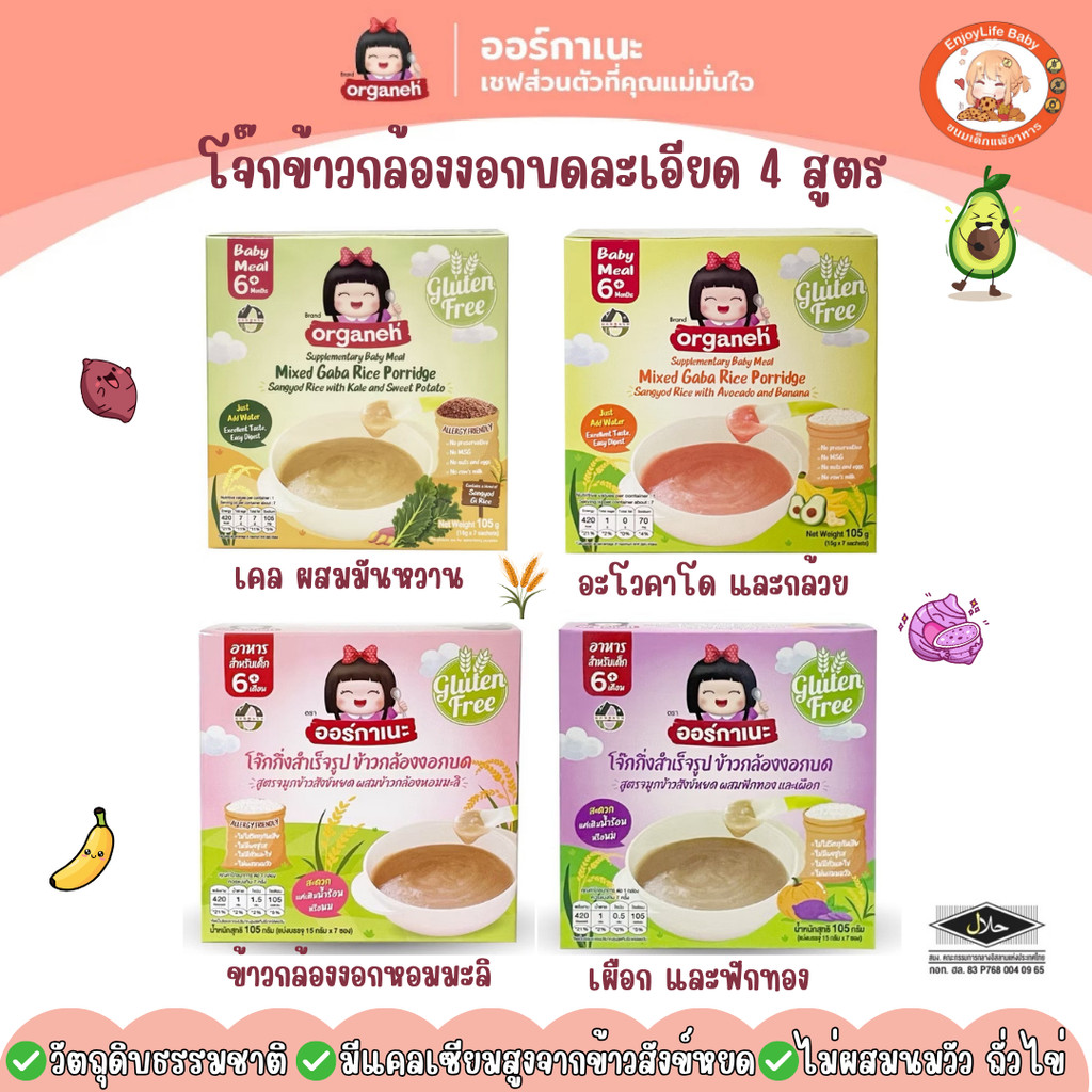 Organeh ออร์กาเนะ โจ๊กข้าวกล้องงอกบดละเอียด สูตรจมูกข้าวสังข์หยด สำหรับเด็ก 6 เดือนขึ้นไป