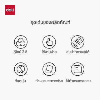 Deli ยางลบปากกา รุ่น VP196 พกพาสะดวก ลบแล้วไม่ทำลายกระดาษ ( คละสี / จำหน่าย 1 ชิ้น )