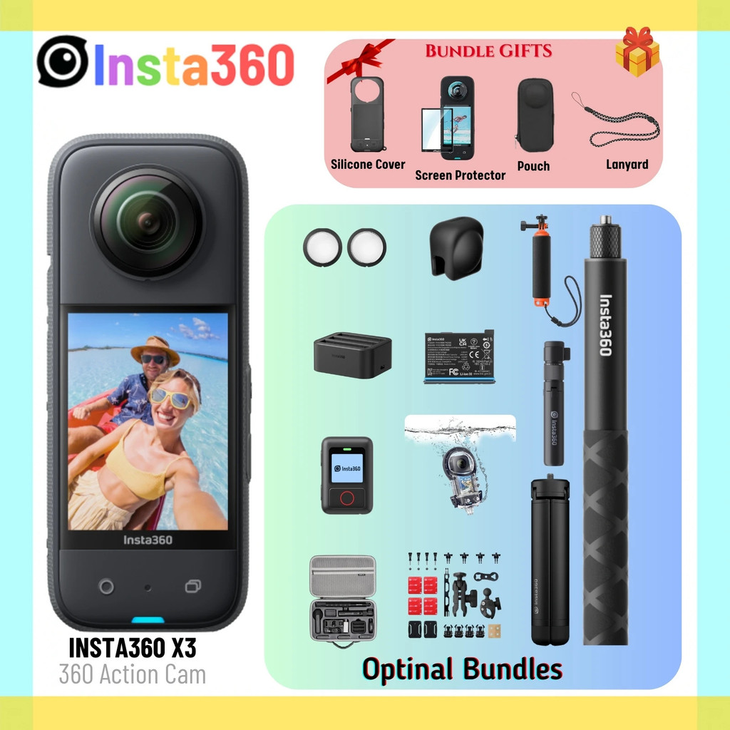 Insta360 X3 พ็อกเก็ตขนาดกีฬา 360 Action กล้อง Hdr 5.7k 360 72mp 2.29 หน้าจอสัมผัส Insta Sensor 360 Cam