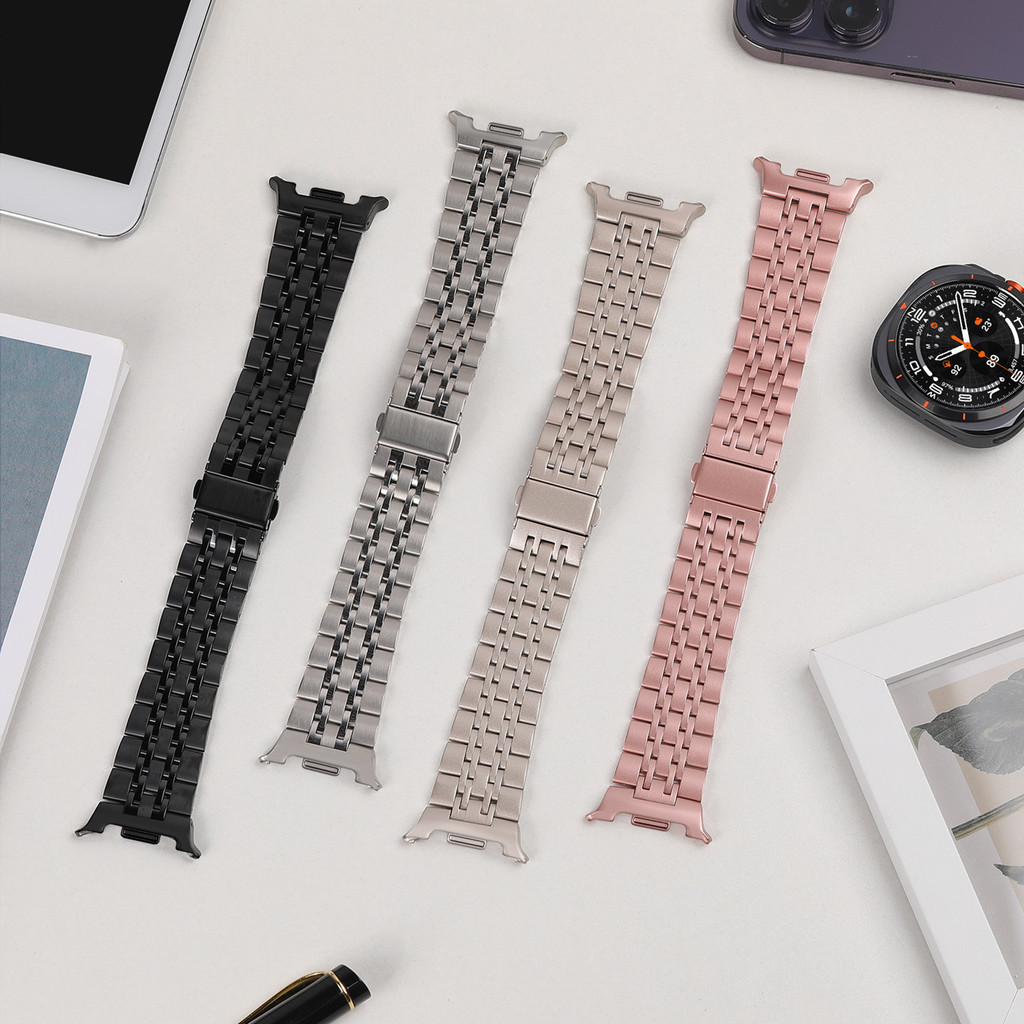 适用三星watch8/Galaxy watch8表带苹果金属不锈钢七珠回环表带