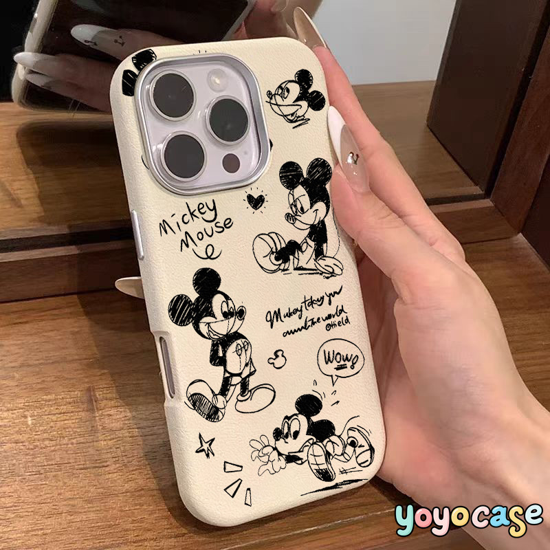 เคสไอโฟน 16 สำหรับ IPhone 11 12 13 15 Pro Max 16 15 Plus X XS XR MAX SE 2 3 ปกหนังลายกราฟฟิตี้น่ารักมิกกี้เม้าส์ภาษาอังก - รูปที่ 3