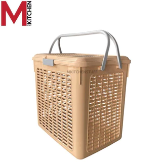 M KITCHEN ตะกร้าอเนกประสงค์ ใบใหญ่ทรงสูง ขนาด 35x47x41.5cm ตะกร้าผ้า ตะกร้าเตรียมคลอด ตะกร้าฝาปิด (C1)