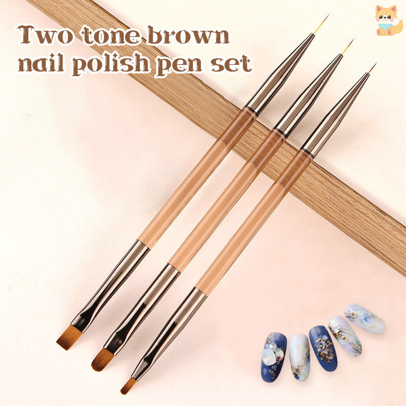 [VI] 3 ชิ้นแปรงแต่งเล็บ Dual ใช้เจลแปรงไล่ระดับสี Ultra Thin Line Drawing ปากกา Dual End Nail Art Design Paing เครื่องมือ TH