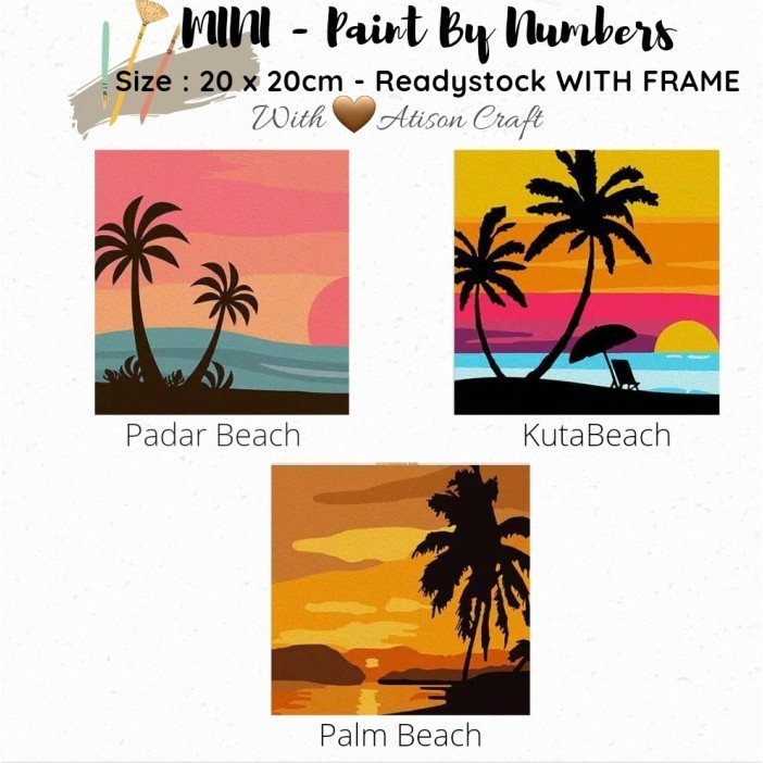 สีน้ํามันขนาดเล็กโดยตัวเลขพร้อมกรอบ (20x20ซม.) - ชุด BEACH - KUTA BEACH