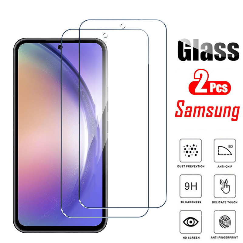 2pcs 9H ความแข็ง HD Clear กระจกนิรภัยป้องกันฟิล์ม Samsung S24 FE A15 A25 A35 A55 S23 FE 5G ป้องกันหน้าจอ Anti Scratch ไม่มี Bubble Case Friendly