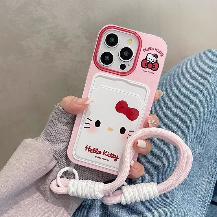 Influencer การ์ตูน Pink Face kitty แมวสาวหัวใจ Lanyard เหมาะสําหรับ iPhone 7 8plus โปร่งใส 15promax 