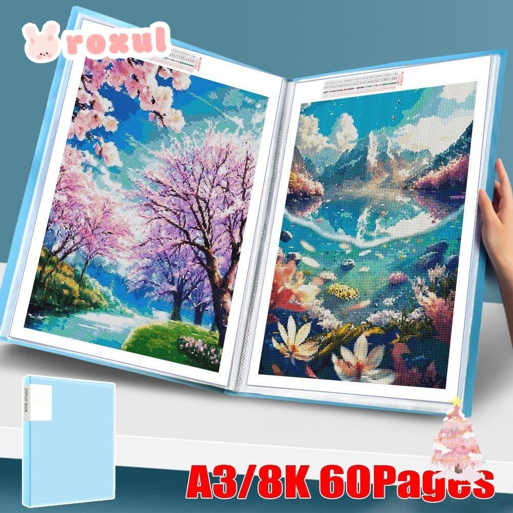 สมุดเก็บภาพวาด ROXUL, กระเป๋าภาพวาดเพชรโฟลเดอร์อัลบั้มรูป, ทนทาน A3/8K 60 หน้าเครื่องเขียนเครื่องมือ Presentation Portfolio เด็ก