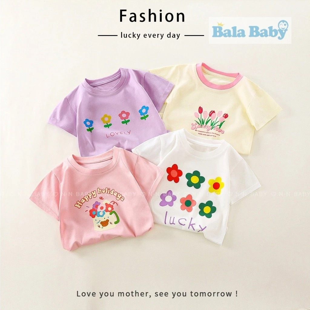เสื้อยืดเด็ก แขนสั้น เสื้อยืดมินมอลเด็กผู้หญิง  ลายดอกไม้สวยๆ Size90-120 cm DXT52