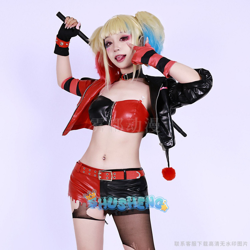 อะนิเมะ SUICIDE SQUAD ISEKAI Harley Quinn คอสเพลย์เครื่องแต่งกาย JK วิกผมรองเท้าผู้หญิงสาว