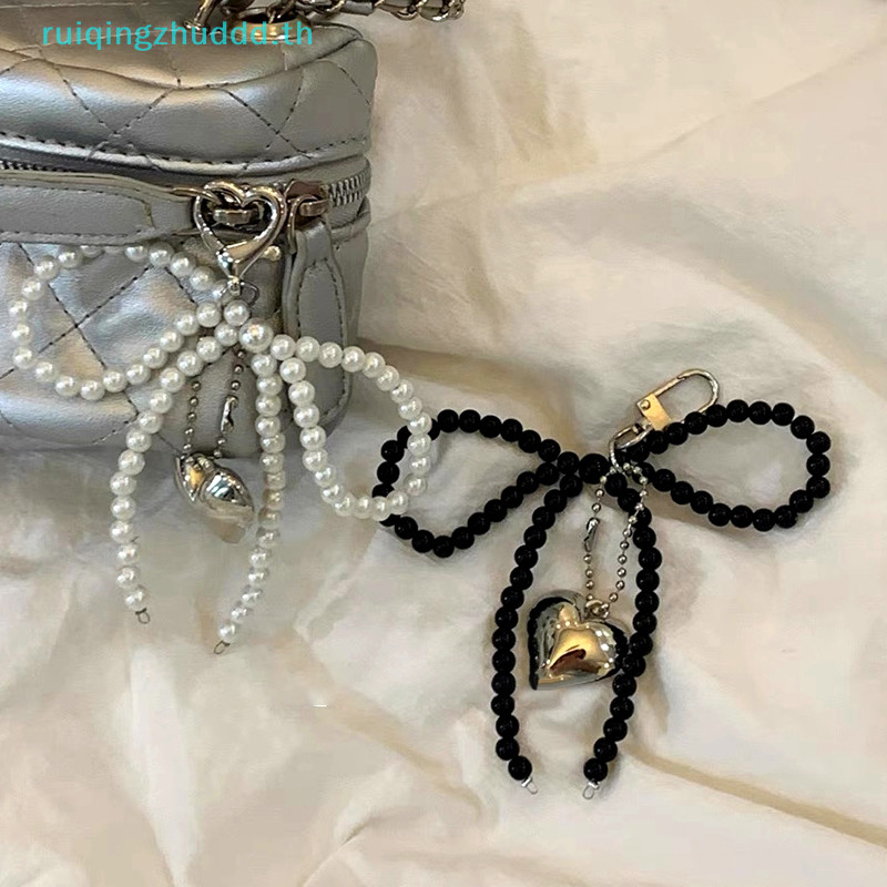 [MZ] Insสไตล์bowknotลูกปัดพวงกุญแจสามมิติเงินหัวใจโทรศัพท์จี้หูฟังกรณีcharmกระเป๋าdecorแหวนกุญแจรถ [TH]