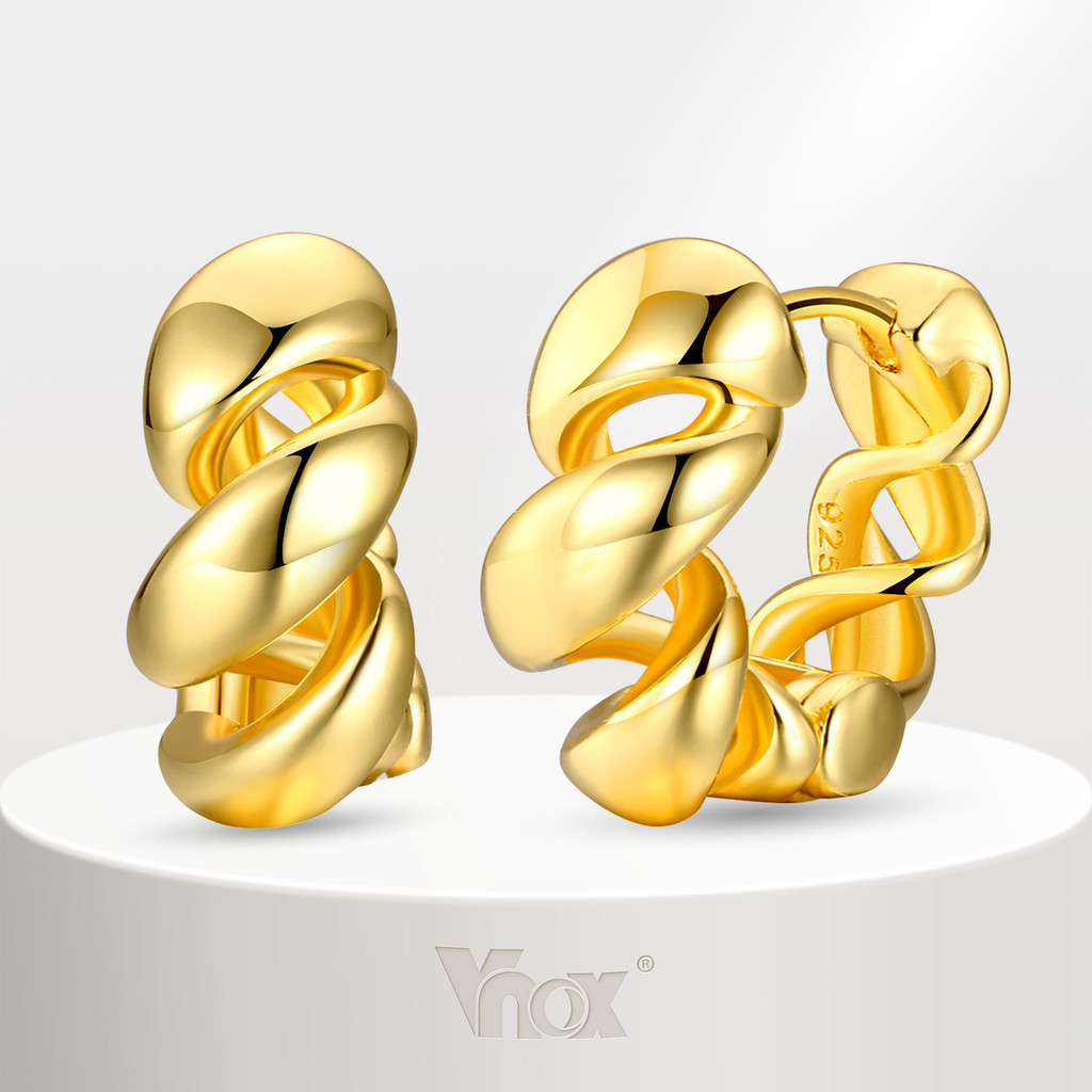 Vnox ต่างหูห่วงบิด,ทอง 18K Hypoallergenic Dangle,ต่างหูแฟชั่นหรูหราออกแบบเฉพาะ