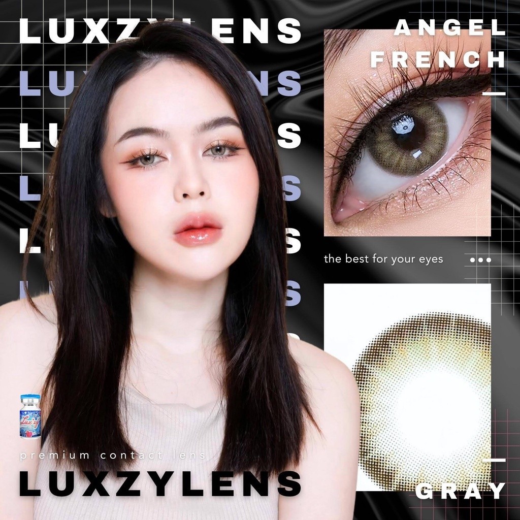 คอนแทคเลนส์(มินิ)🔥Angel French🔥(LuxzyLens) สี : Brown / Gray รายเดือน มีค่าสายตา