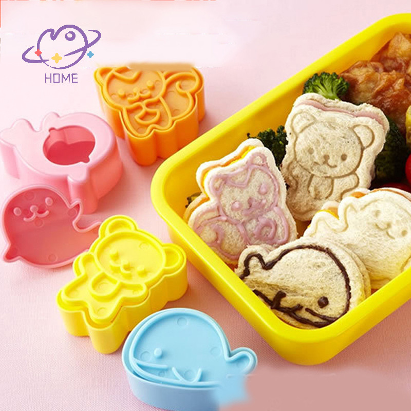 [mayhome] 4 ชิ้น/เซ็ตน่ารัก Samll Dolphin Samll Seal Squirrel Bear แซนวิชคุกกี้แม่พิมพ์เครื่องตัดคุกกี้เค้กตกแต่งเครื่องมือมินิแซนวิช Die Rice Ball แม่พิมพ์ครัวเครื่องมือ {