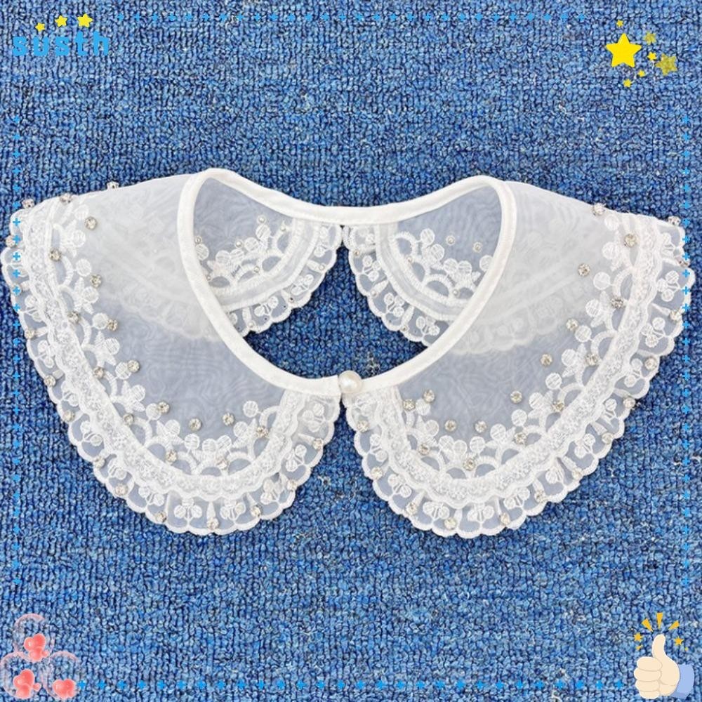 Susth เสื้อลูกไม้ผู้หญิง,อุปกรณ์เสื้อผ้า Organza เย็บปักถักร้อยเสื้อที่ถอดออกได้, ปกปลอม Lace Up ผ้าคลุมไหล่คอปก Insignia
